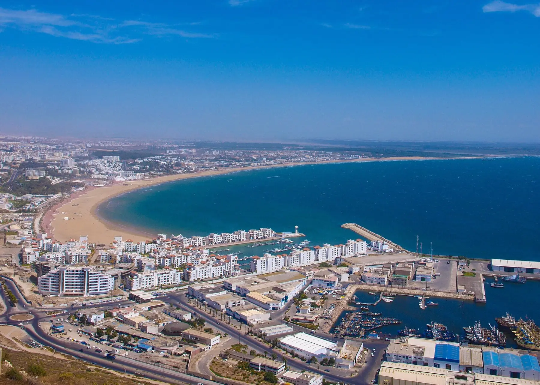 Aerial view of Agadir bay and port
